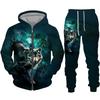 Men's Zipper Hoodie Set 3D Printed Animal Wolf Sportswear/Pants Casual Street Long Sleeve Loose Spring Autumn 2 Piece Set