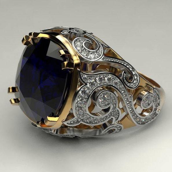 Sapphire and Zircon Luxury Two-Color Copper Ring