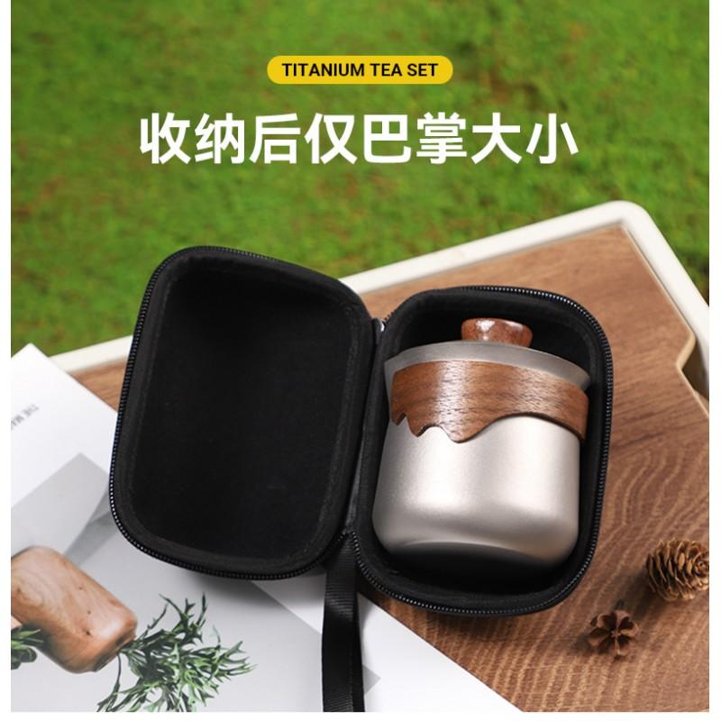 Portable Titanium Camping Tea Set With Infuser Kettle 3 Double-Layer Cups Outdoor Hiking Travel