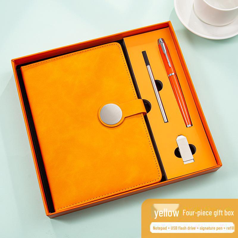 Подарочный набор из ретро-блокнотов высшего качества: В комплект входит блокнот с круглой пряжкой, справочник, USB-накопитель и магнитная застежка для деловых встреч.