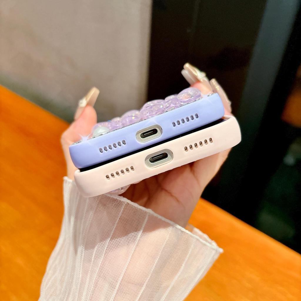 Эпоксидный чехол для телефона с блестками и бантом для моделей iPhone 15, 16 Pro Max и 17 Air
