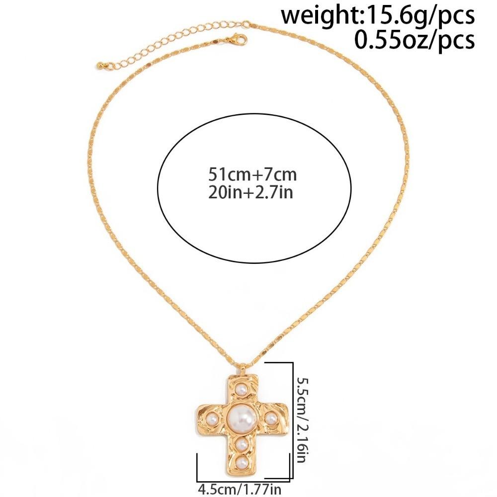 Irregular Beads Cross Pendant Chain Chunky Beads Choker Necklace Clavicle Chain Women's Jewelry