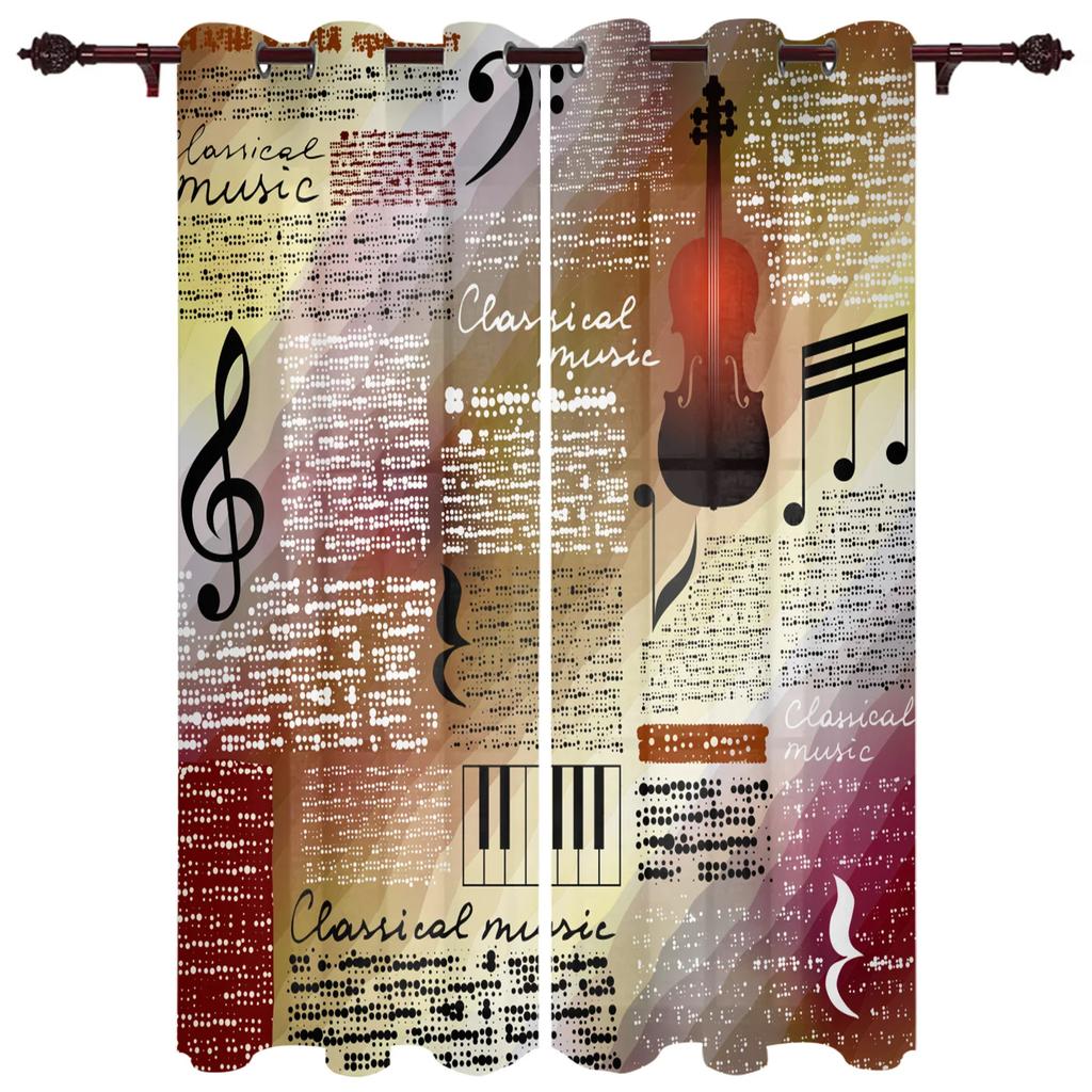 2 панели cortinas Музыка Сцена Динамик Гитара Окна Шторы Гостиная Спальня Оконные украшения Бытовая Кухня Шторы