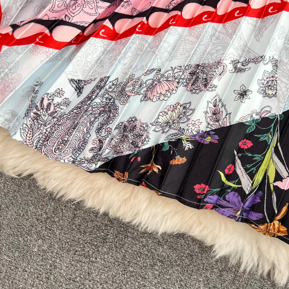 Летняя тонкая юбка средней длины выше колена с высокой талией и принтом, плиссированная юбка-трапеция с эластичной резинкой на талии, распашная юбка