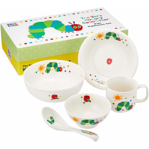 Ippinsha Children's Tableware Gift Set, Made In Japan, Microwave and Dishwasher Safe, White, Very Hungry Caterpillar Design, 807740