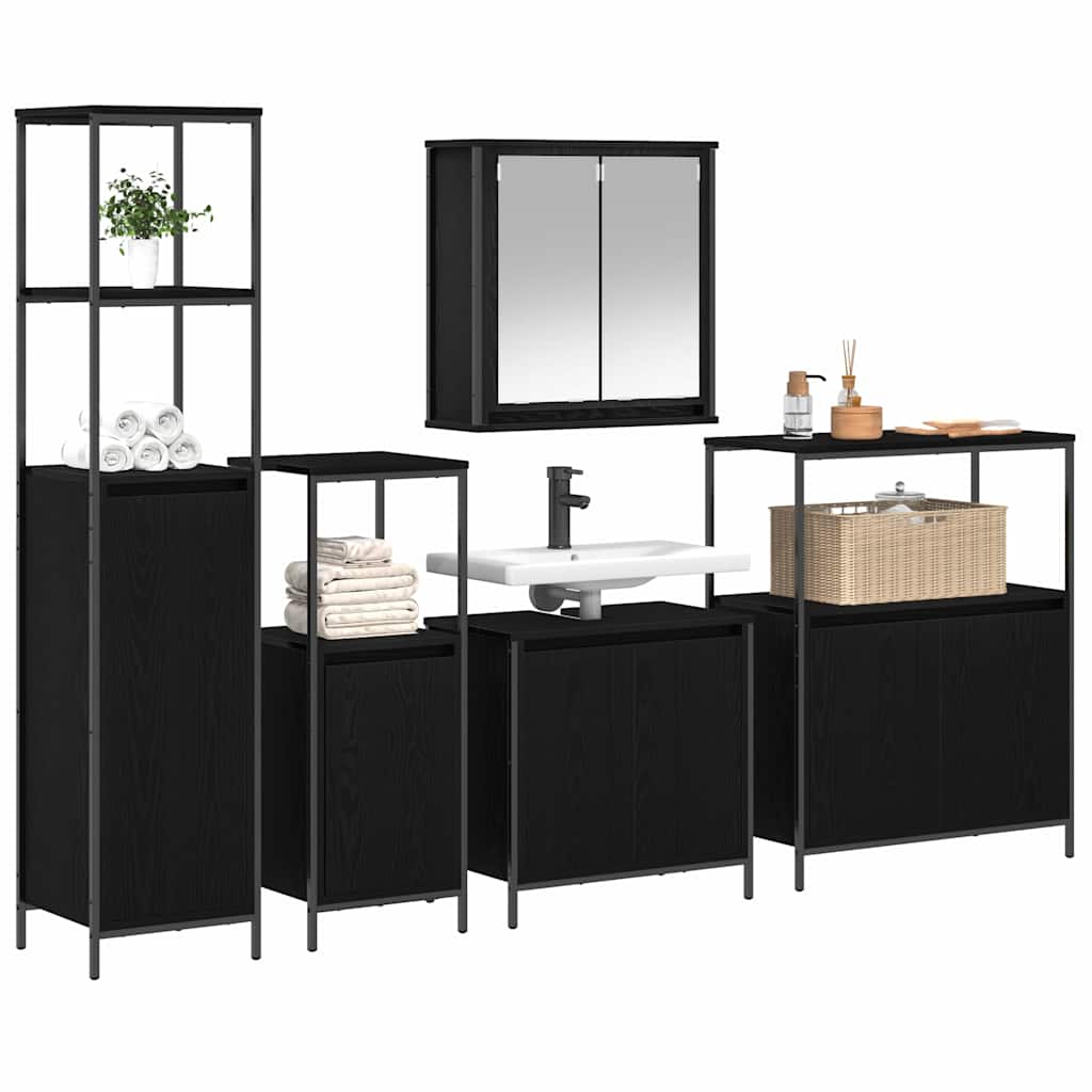 5 piece bathroom furniture set black oak effect wood based material