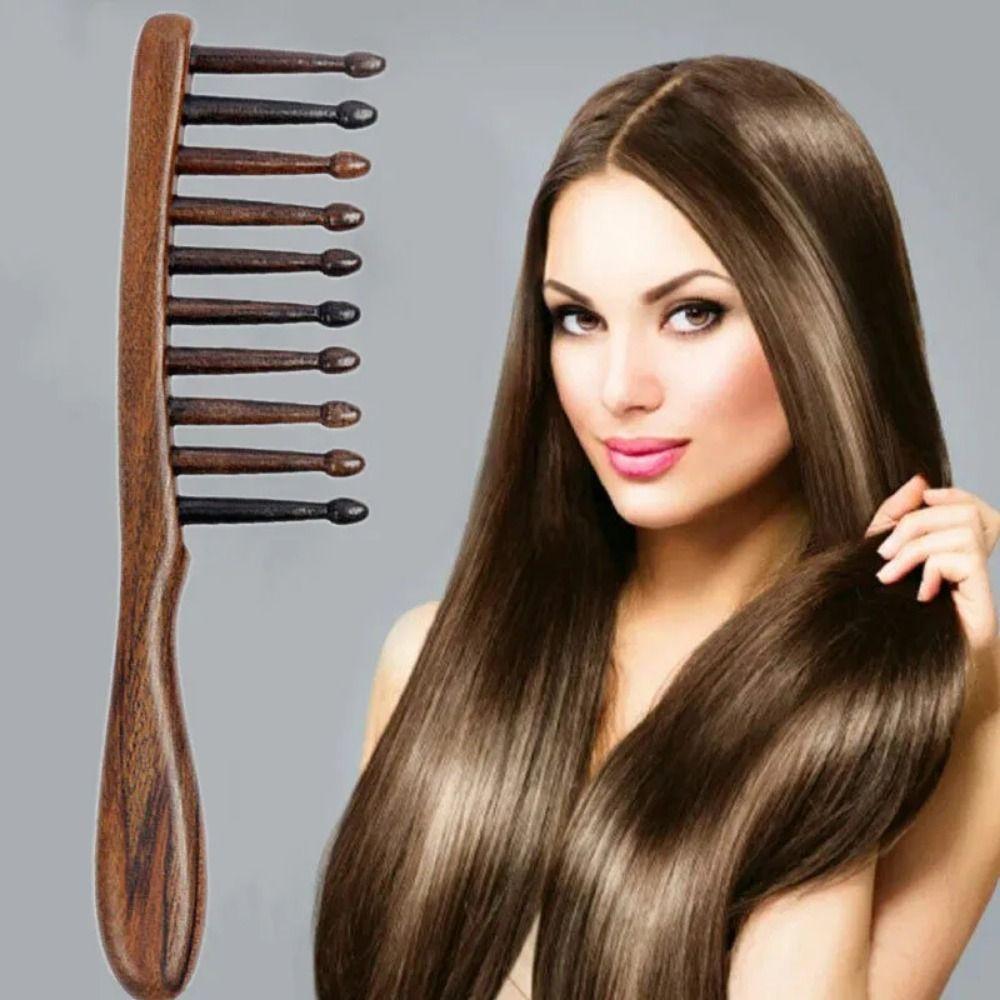 Anti-static Wooden Massage Comb No-snags Sandalwood Scalp Massager Straight Hair