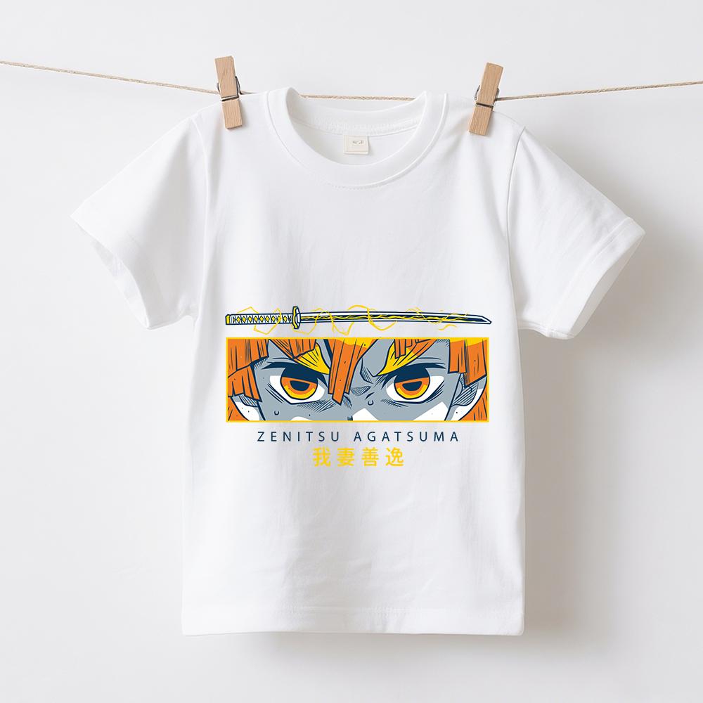 Demon Slayer Zenitsu Anime Print Kids Cotton T Shirt Boys Girls Short Sleeve Clothes Summer Casual Comfortable Top