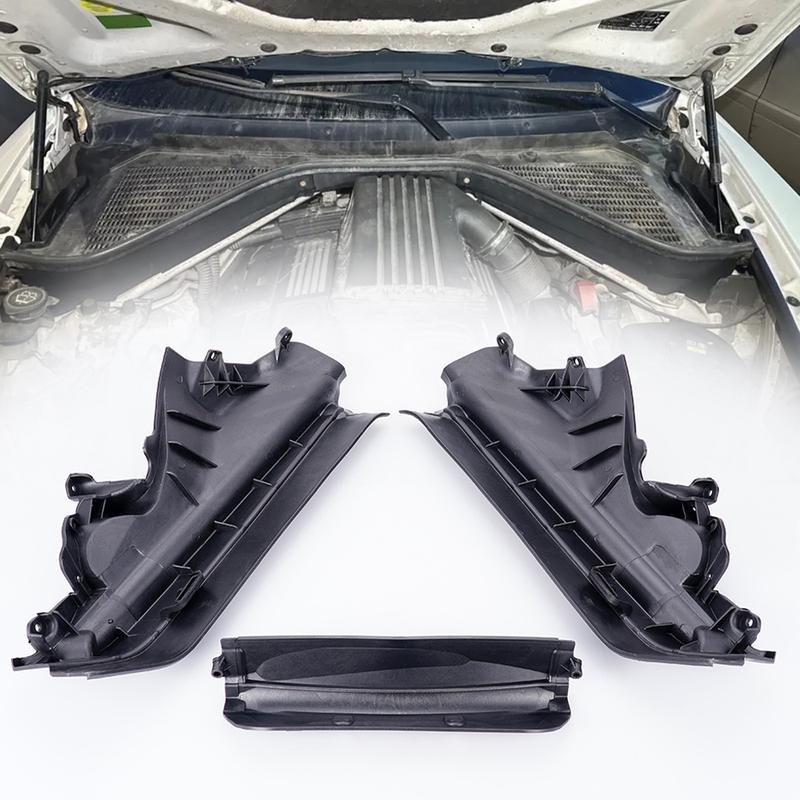 3Pcs Engine Upper Compartment Partition Panel Set For BMW X5 X6 E70 E71 E72 51717169419 51717169420 51717169421 Black Plastic