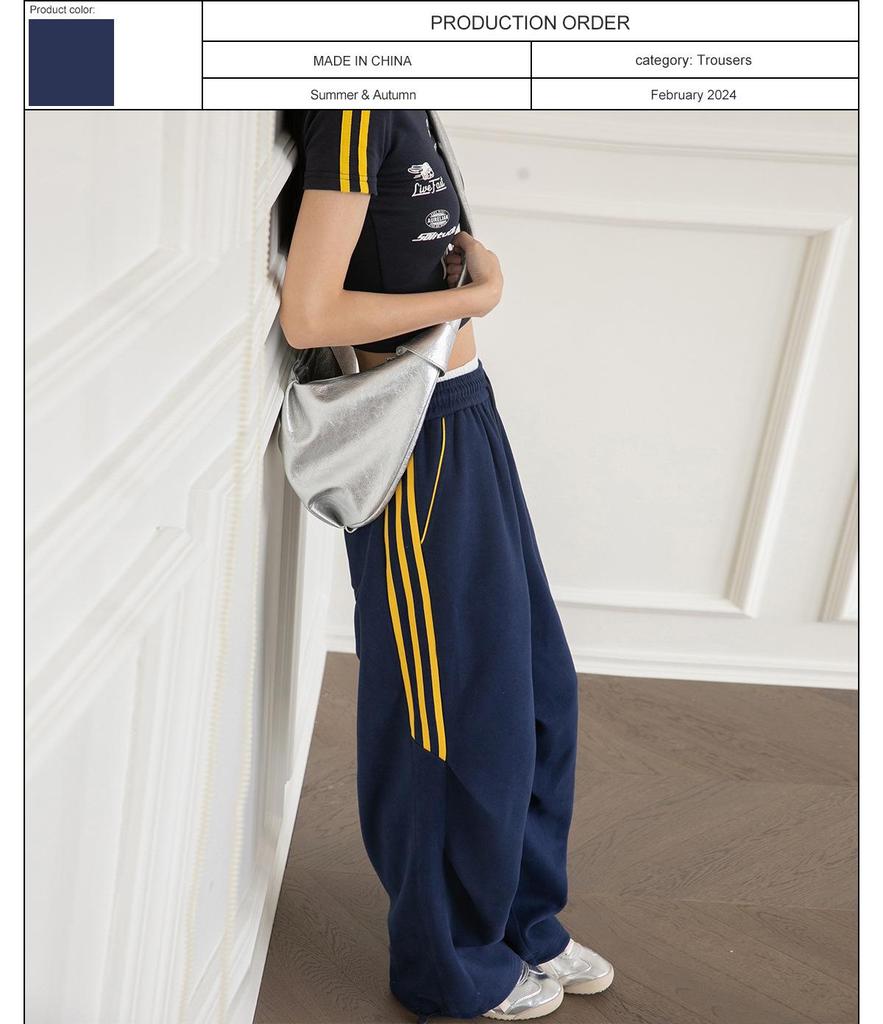 Темно-синие женские широкие спортивные штаны: Повседневные джазовые брюки для уличных танцев на весну/лето