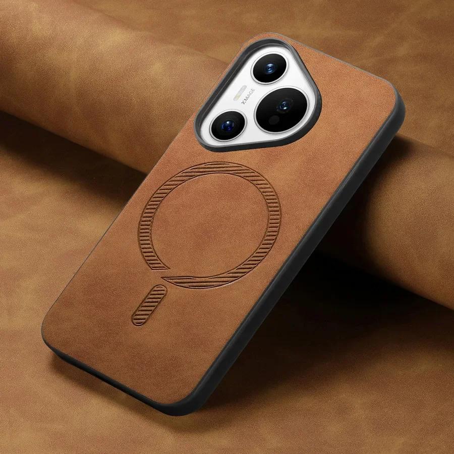 Для Pura 70 Ultra 70pro Plus Роскошный деловой кожаный чехол для беспроводной зарядки Magsafe Magnetic Huawei Pura 70 Pro+ Защитный бампер