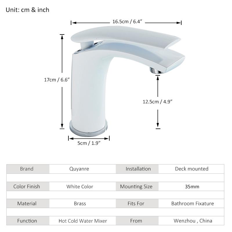 Quyanre Белый Черный Латунный Смеситель Для Раковины Смеситель Для Ванной Комнаты Холодной и Горячей Воды Однорычажный Водопроводный Кран Для Раковины Водопад
