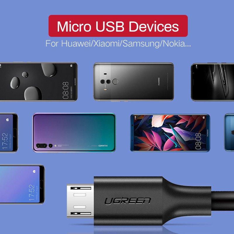 Кабель USB на Micro USB Ugreen US289 QC 3.0 2.4A 1.5M (Белый)
