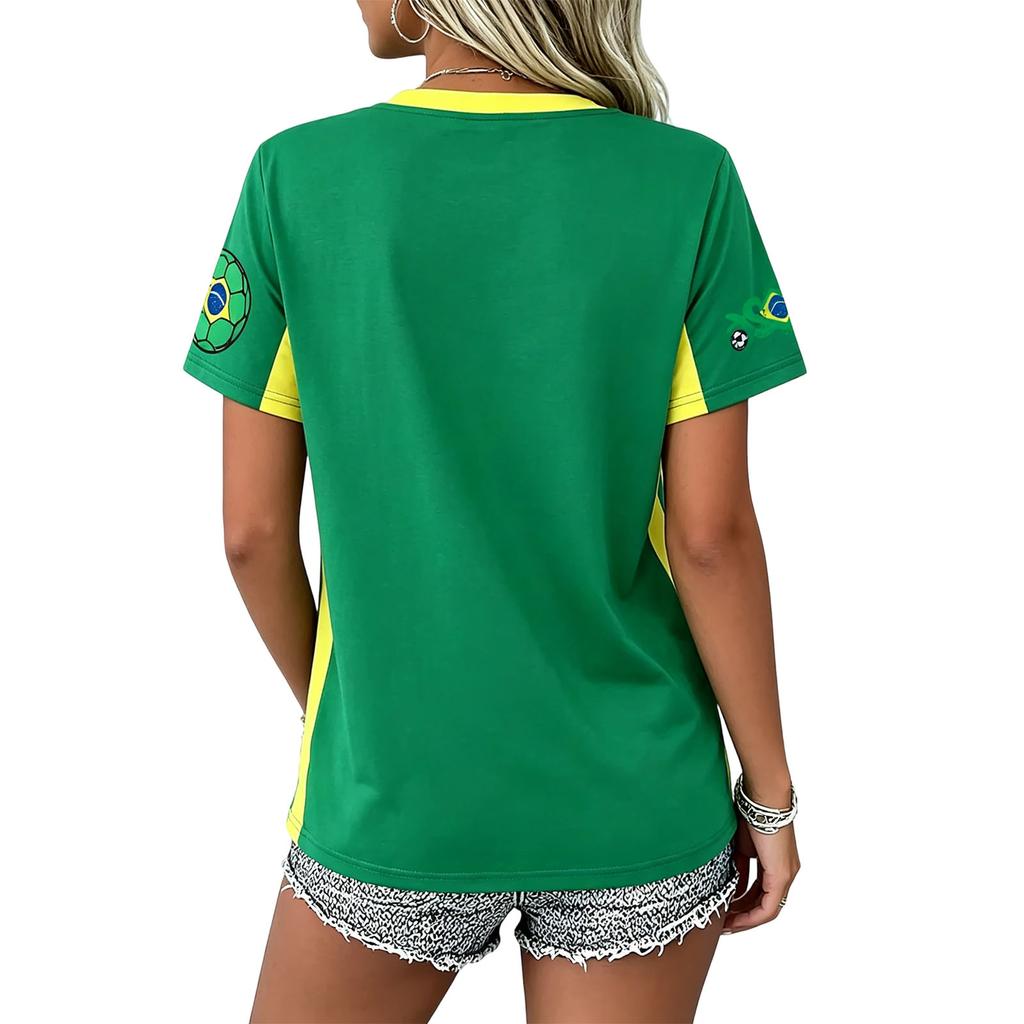 Women's Casual V Neck Short Sleeve T Shirt USA Print Top Lightweight Breathable Summer Tee for Everyday Wear