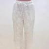 Элегантные свободные белые прямые брюки на шнурке, повседневные женские брюки из хлопка и льна с вышивкой до щиколотки, брюки с эластичной резинкой на талии 26162