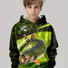 Children's Fishing Pattern 3D Digital Printing, Boys' Hip Hop Personality Hooded Sweatshirt