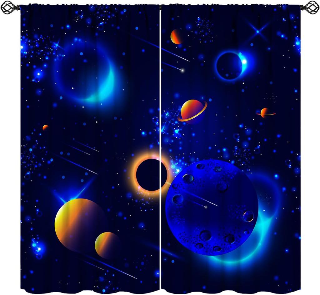 Комплект из 2 шт. штор для дверного проема в космической тематике с полиэстеровыми панелями в виде галактик для различных оконных декораций в комнатах