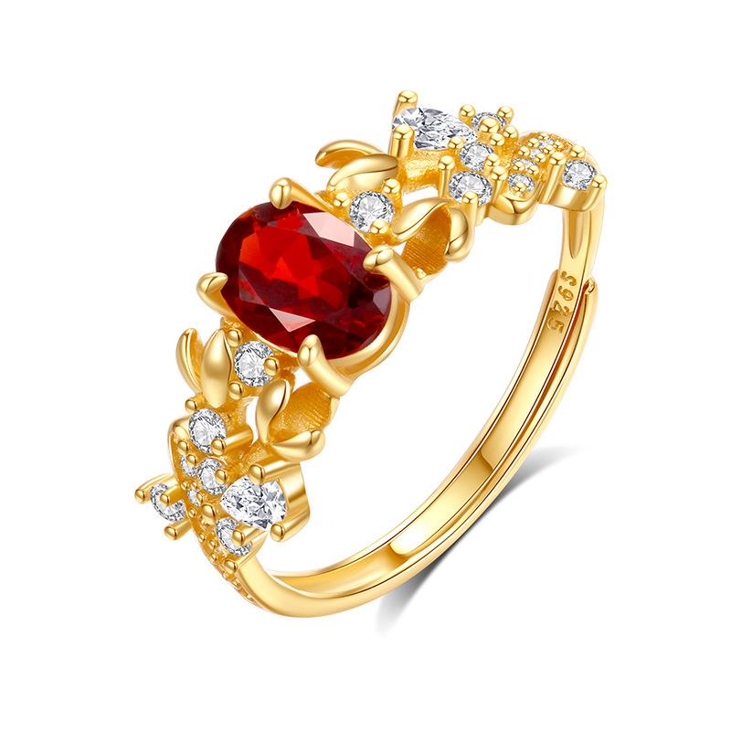 Bauhinia Sterling Silver S925 Ring Women's Natural Color Treasure Crystal Stone High-grade Light Luxury Jewelry Women