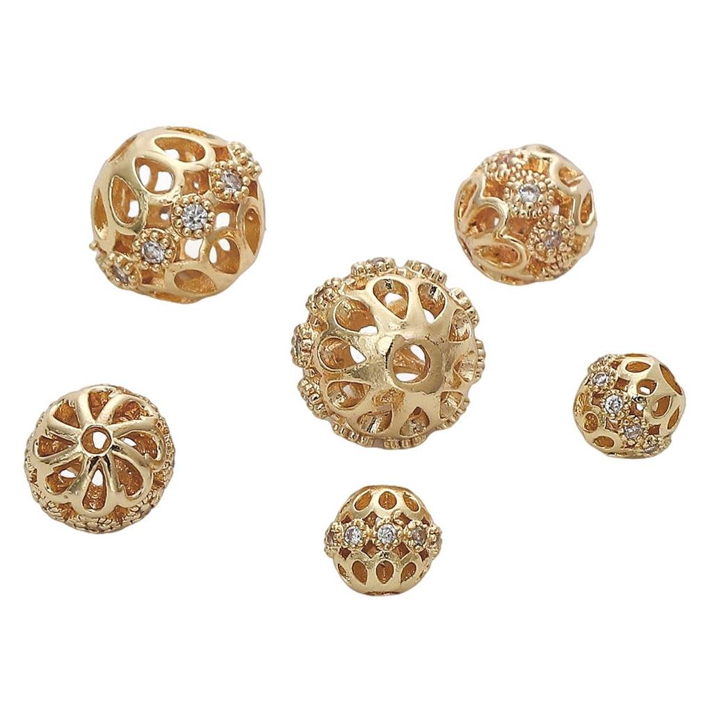 Copper Micro Inlaid Zircon Drill Ball Beads For DIY Earring Bracelet Necklace Jewelry Making Craft Accessories