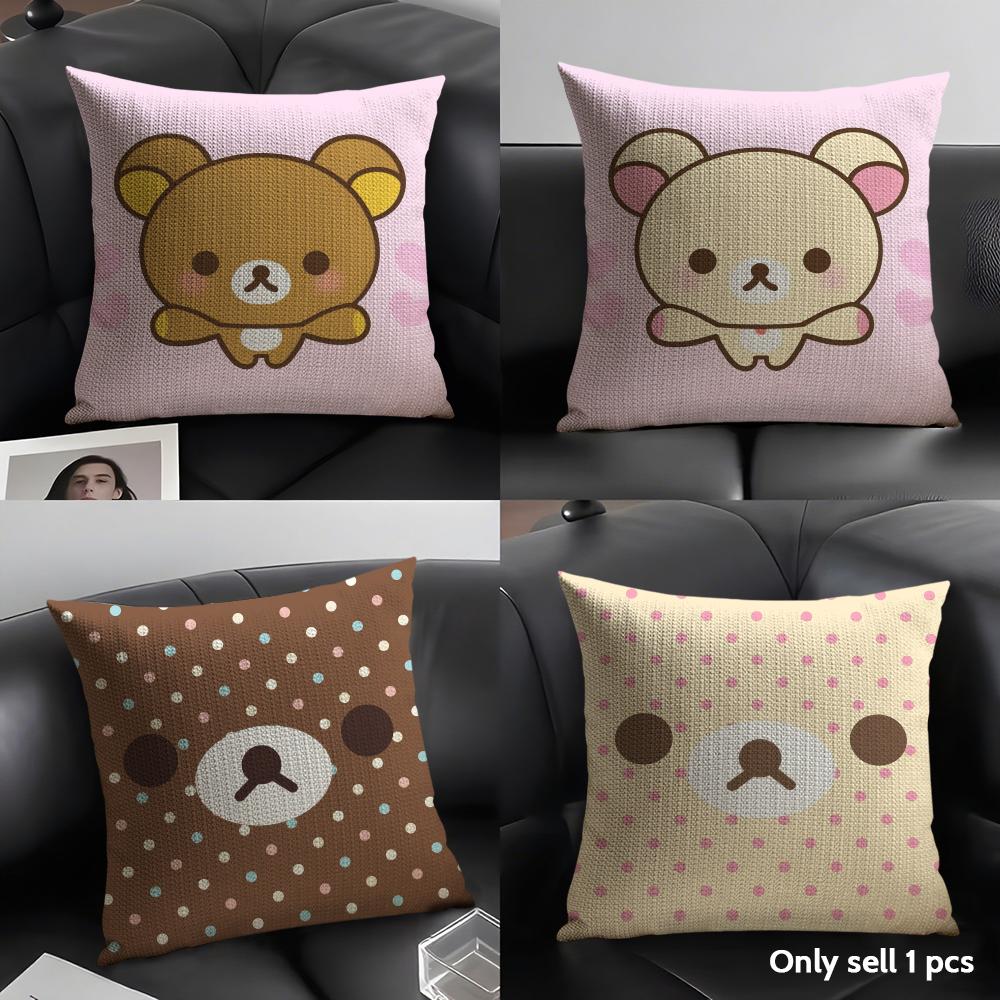 Милая мультяшная аниме наволочка R-Rilakkuma из натурального льна, органической ткани, с двусторонней печатью, для дивана, домашнего декора, подарок