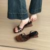 One word with high heels sandals women's head temperament open toe with skirt retro wedge heel shoes summer sandals