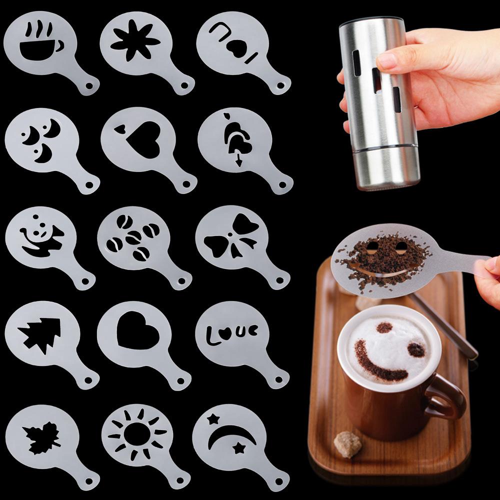 16pcs Kitchen Cake Latte Coffee Art Stencils Foam Tool Cappuccino Decorating