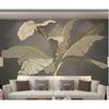 Banana Leaf Wallpapers Light Luxury Green Plant Murals, Gold Relief Lines Wallpaper Bedroom Restaurant Background Wall Mural
