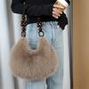 1 шт. Женская искусственная сумочка - Плюшевая искусственная сумка-тоут и сумка через плечо с ремешком, украшенным бусинами, бусинами-шармами золотистого тона, застежка на молнию