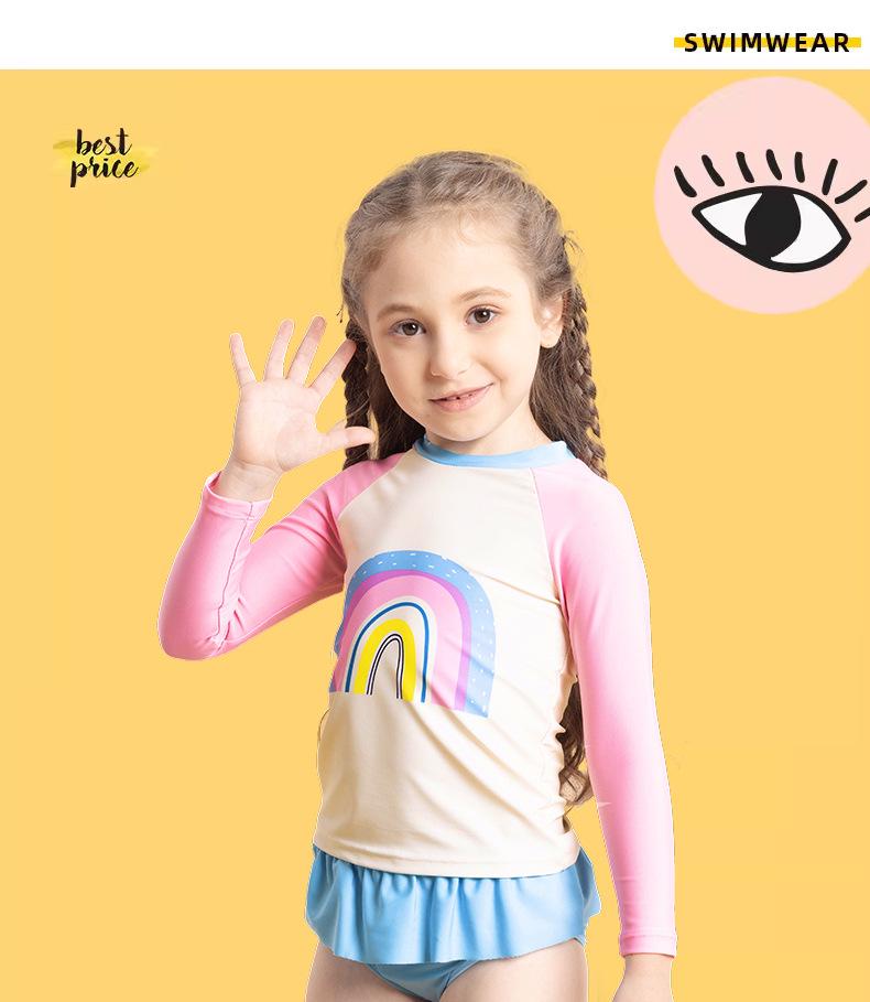 Комплект купальника с длинным рукавом для девочек «Радуга» - Защита от солнца, Лето 2025