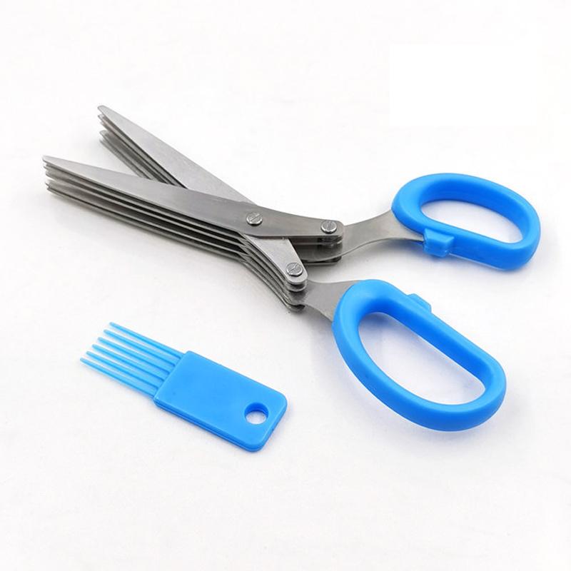Scallion Scissors Herb Onion Cutter 5 Blades Multi-functional Stainless Steel Vegetable Cutter Knives Scissors Cooking Tools