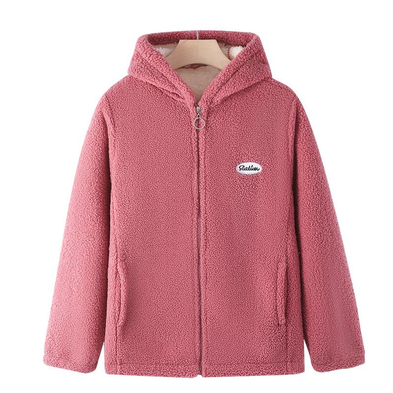 Осенне-зимняя куртка с капюшоном из гранулированного флиса, женская свободная, плюс флис, утолщенная, в западном стиле, омолаживающая, из овечьей шерсти, теплая хлопковая куртка