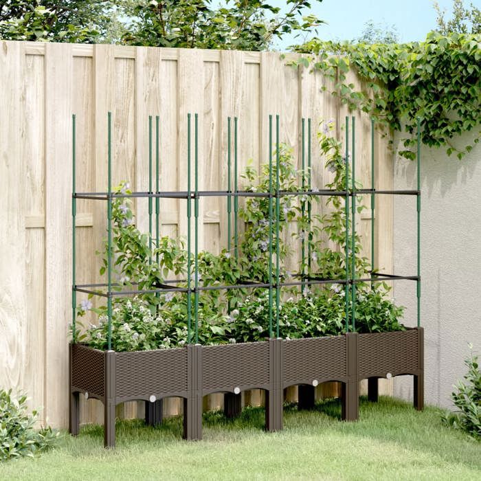 VidaXL Jardinière avec Treillis, Lit Surélevé, Bac à Fleurs, Pot de Plantes, Boîte à Fleurs Jardin Patio Terrasse Extérieur, 367965