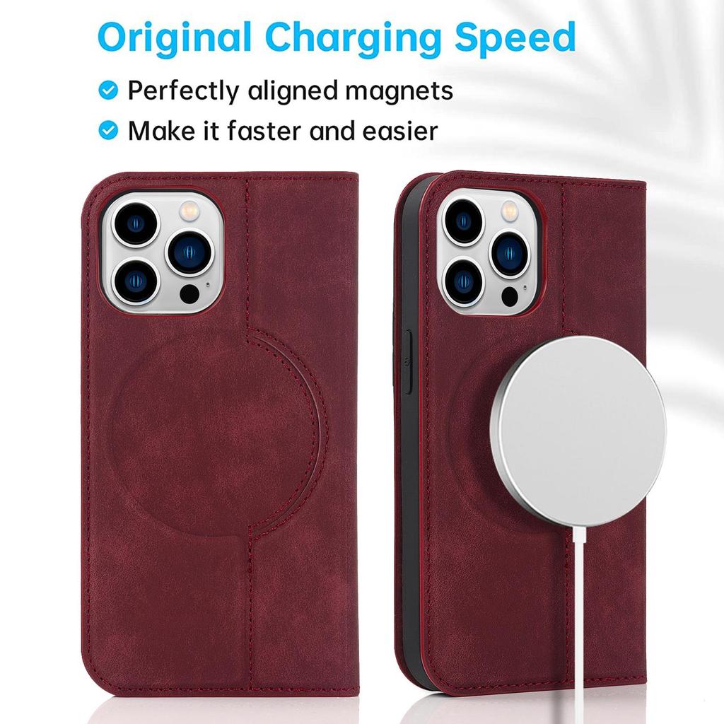 Кожаный флип-чехол с магнитным кошельком для iPhone 12 13 14 Pro Max, мини-магнитная крышка-книжка с беспроводной зарядкой