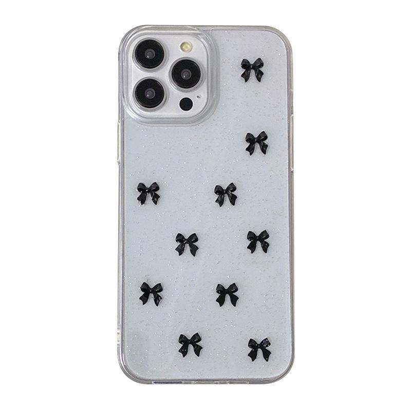 Блестящий Розовый Маленький Бант Чехол для Телефона для IPhone17promax Маленький Свежий Стиль для Apple 16 Прозрачный Противоударный 15