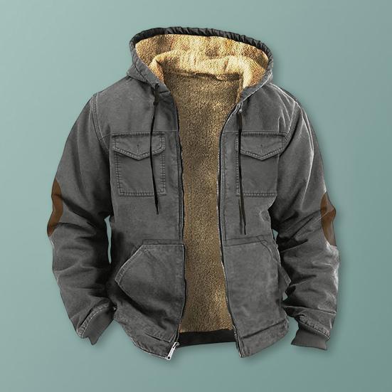 Мужская термокуртка с капюшоном, на шнурке, с длинными рукавами, однотонная, с карманами, на молнии