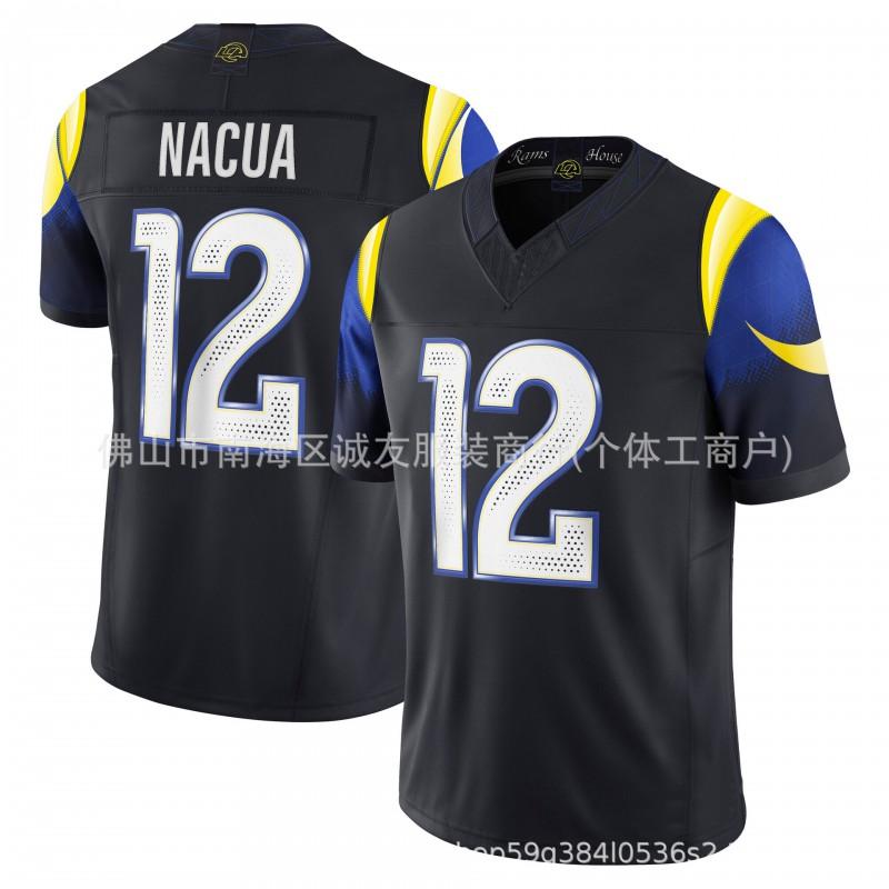 Rams 12 Puka Nacua Jersey Mens Short Sleeve Embroidered Team Sports Uniform All