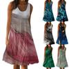 Женские летние весенние плиссированные богемные платья, милые струящиеся пляжные платья без рукавов, прямая футболка, платья-майки, платья с круглым вырезом