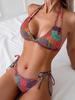 2025 European & American Women's Print Sexy Backless Double Tie Bikini Swimsuit