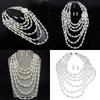 Elegant Long Necklace and Earrings Set Multilayer Imitation Pearls Beads Jewelry Set Suitable for Daily and Formal Event