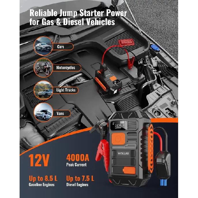 Пуско-зарядное устройство 4000А с компрессором 160 PSI, Power Bank 24000 мАч для автомобилей и шин