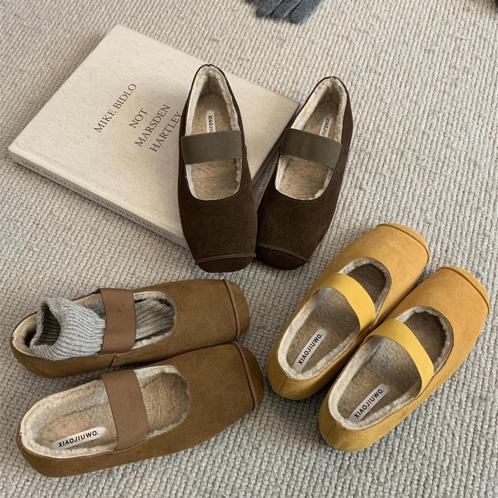 French Retro Mary Jane Shoes Women's 2025 Autumn and Winter New Square Head with Velvet Shallow Beanie Shoes