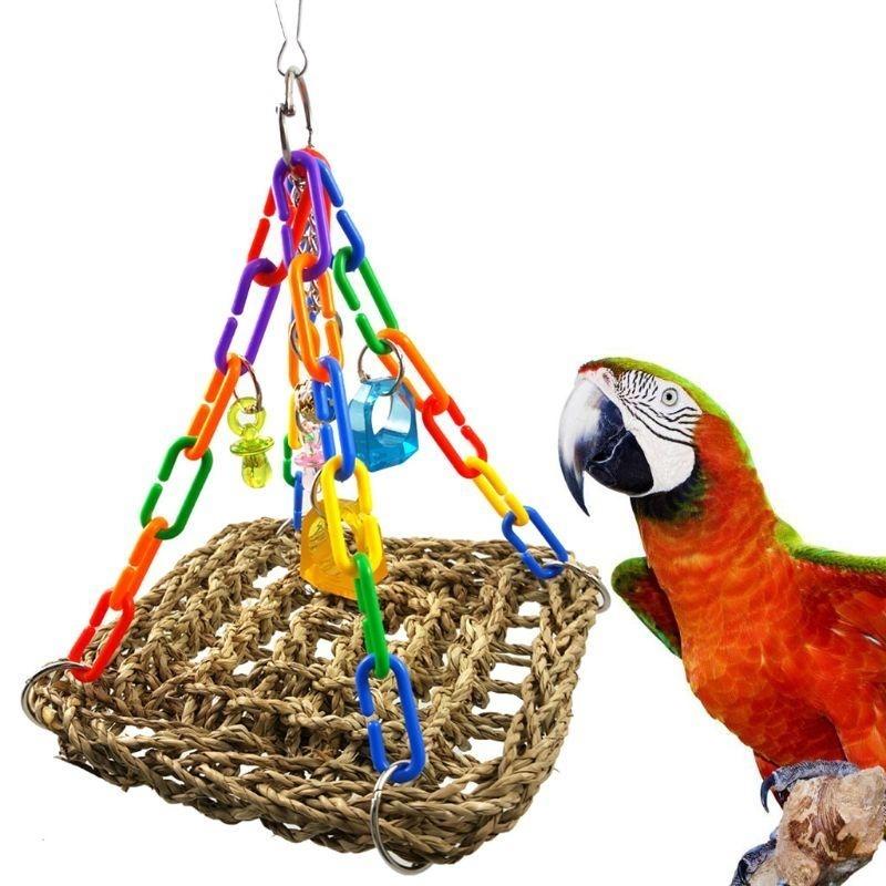 Lovebird Finch Canary Budgie Cage Perch Stand Swing Climbing Mat Straw Straw Mat Ladder Hammock Toy for Bird high quality