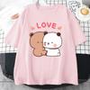Panda Bear LOVE T Shirt Womens 100% Cotton Bubu Dudu Couple Tops Short Sleeve Print Summer Aesthetic Korean Tees Harajuku Casual Unisex T-shirt