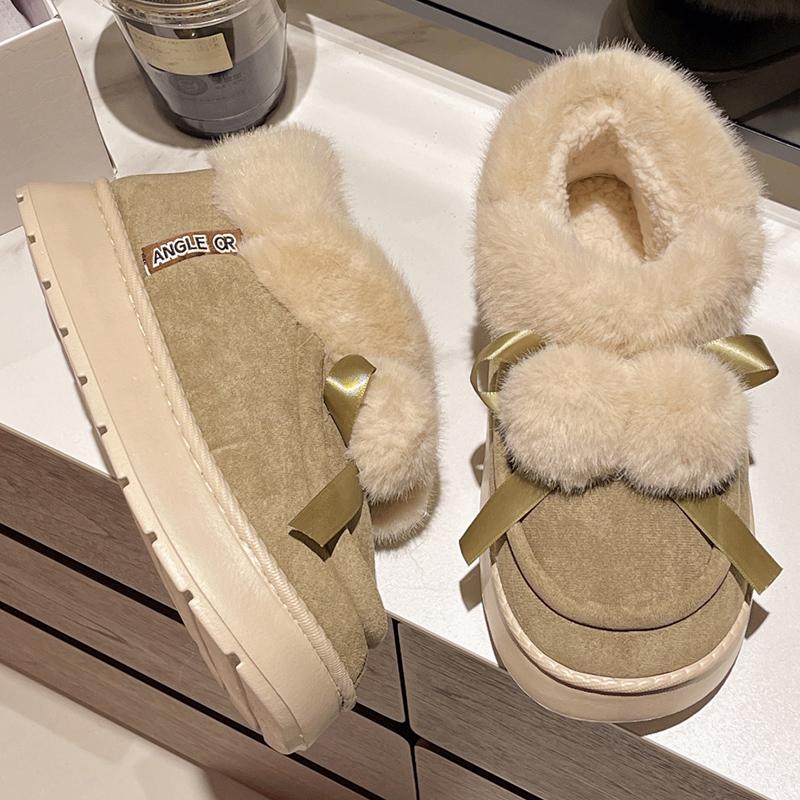 Fashion Winter Women's Snow Boots Cute Hairball Cotton Shoes Waterproof Platform Ankle Boots Outdoor Comfort Thick Soled Plush Booties