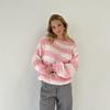 Women's Round-Neck Striped Oversized Relaxed-Fit Long-Sleeved Knitted Jumper