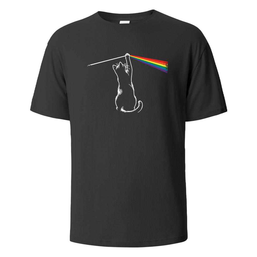 25 Новая мужская футболка с круглым вырезом и принтом Cat Light Simplicity, летний хлопок, дышащая, комфортная, большого размера, уличная, с короткими рукавами