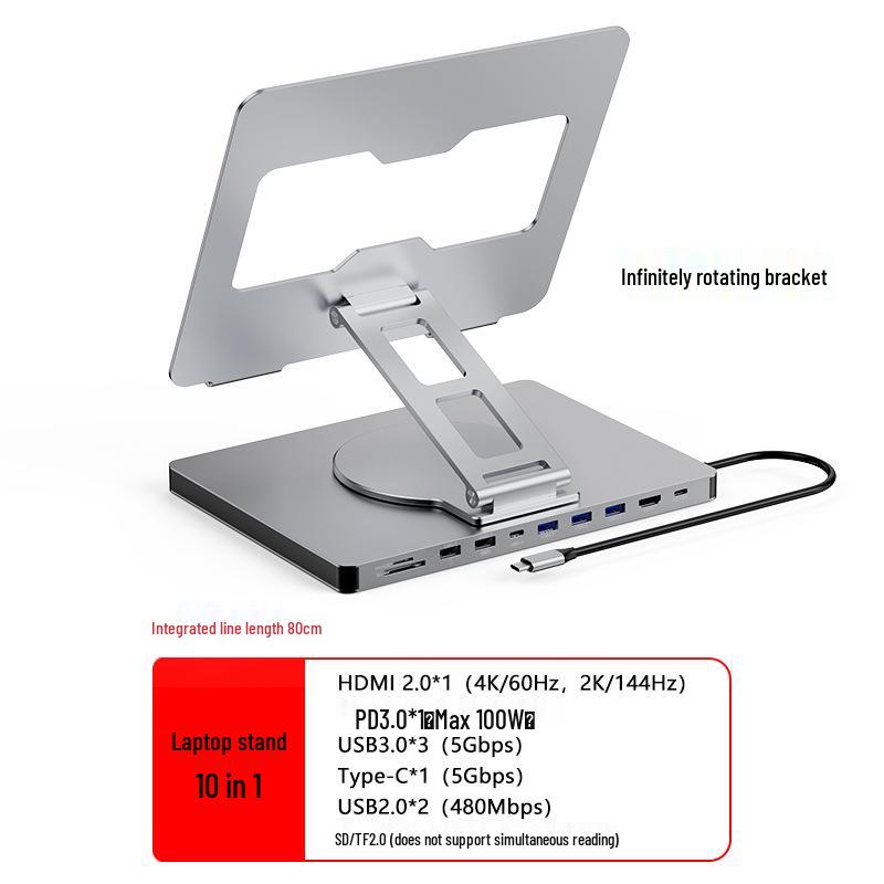 Док-станция 4K60Hz USB-C с Gigabit Ethernet, конвертером USB 3.2 и вращающейся подставкой для телефонов и планшетов