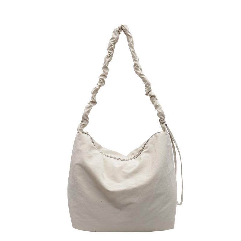 Large Capacity Nylon Shoulder Bag Soft Waxy Cotton Lazy Crossbody Bag Student Commuter Casual Tote Bag