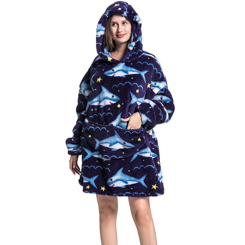 Пижама Теплая удлиненная толстовка с капюшоном Носимое одеяло