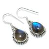 Natural Labradorite Gemstone 925 Solid Sterling Silver Gift Earring 1.25" B1F00